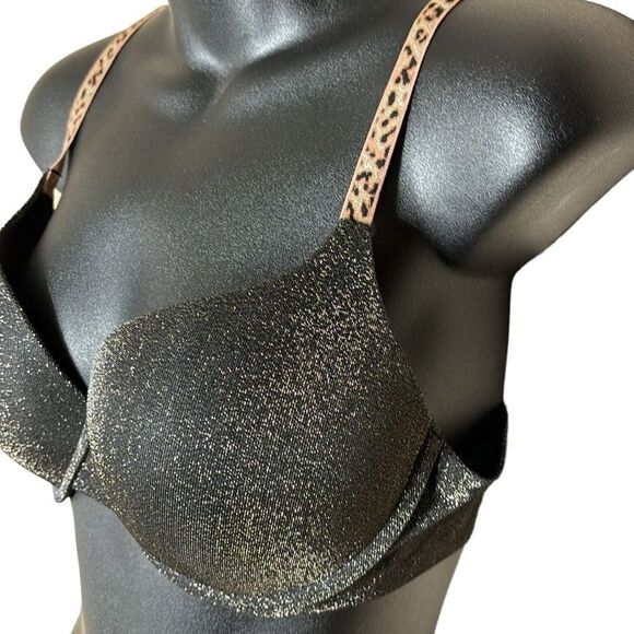 Victoria’s Secret bra TShirt push up full coverage 36C blackgold shimmer leopard - Picture 2 of 5